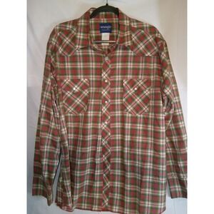 Vintage Wrangler Western Shirt‎ Mens Plaid Long Sleeve Button Cowboy Rancher XL